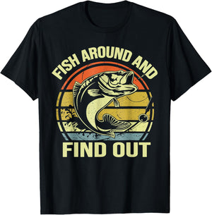 Vintage Fish Around and Find Out Funny Fishing Fisherman T-Shirt - T-Shirt | Black