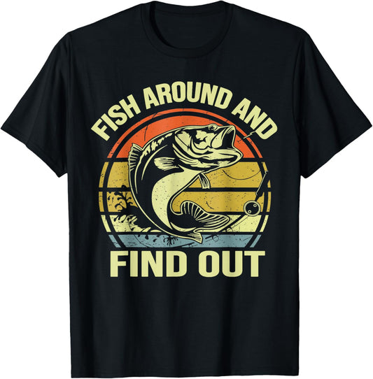 Vintage Fish Around and Find Out Funny Fishing Fisherman T-Shirt - T-Shirt | Black