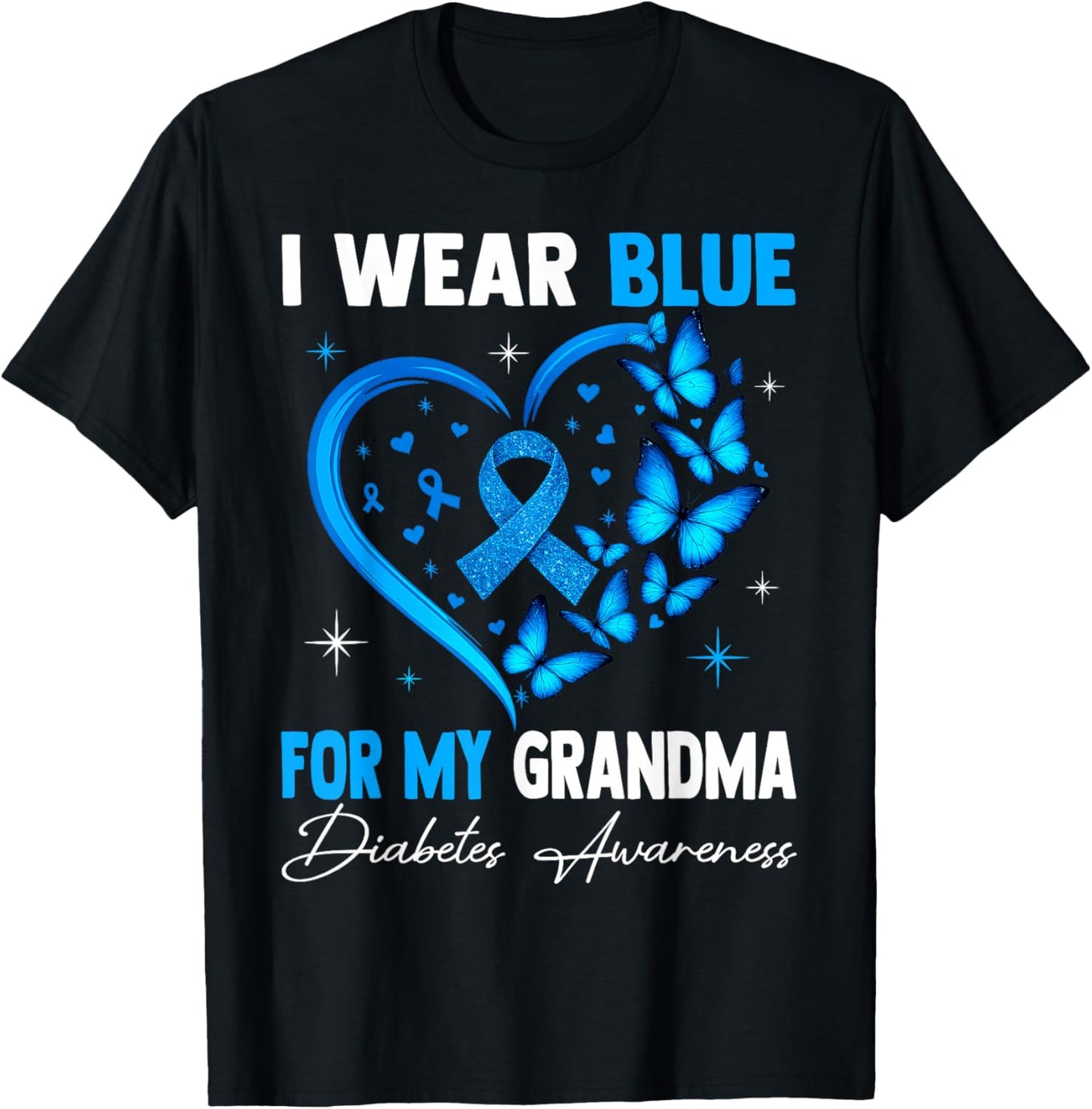 I Wear Blue for My Grandma Diabetes Awareness Blue Ribbon T-Shirt - T-Shirt | Black