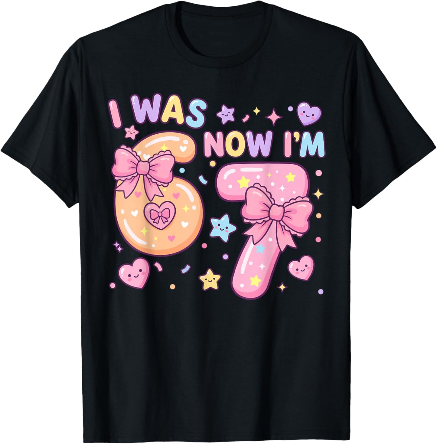 I was 6 Now I'm 7 Birthday Coquette Bow Cute Birthday Girl T-Shirt - T-Shirt | Black