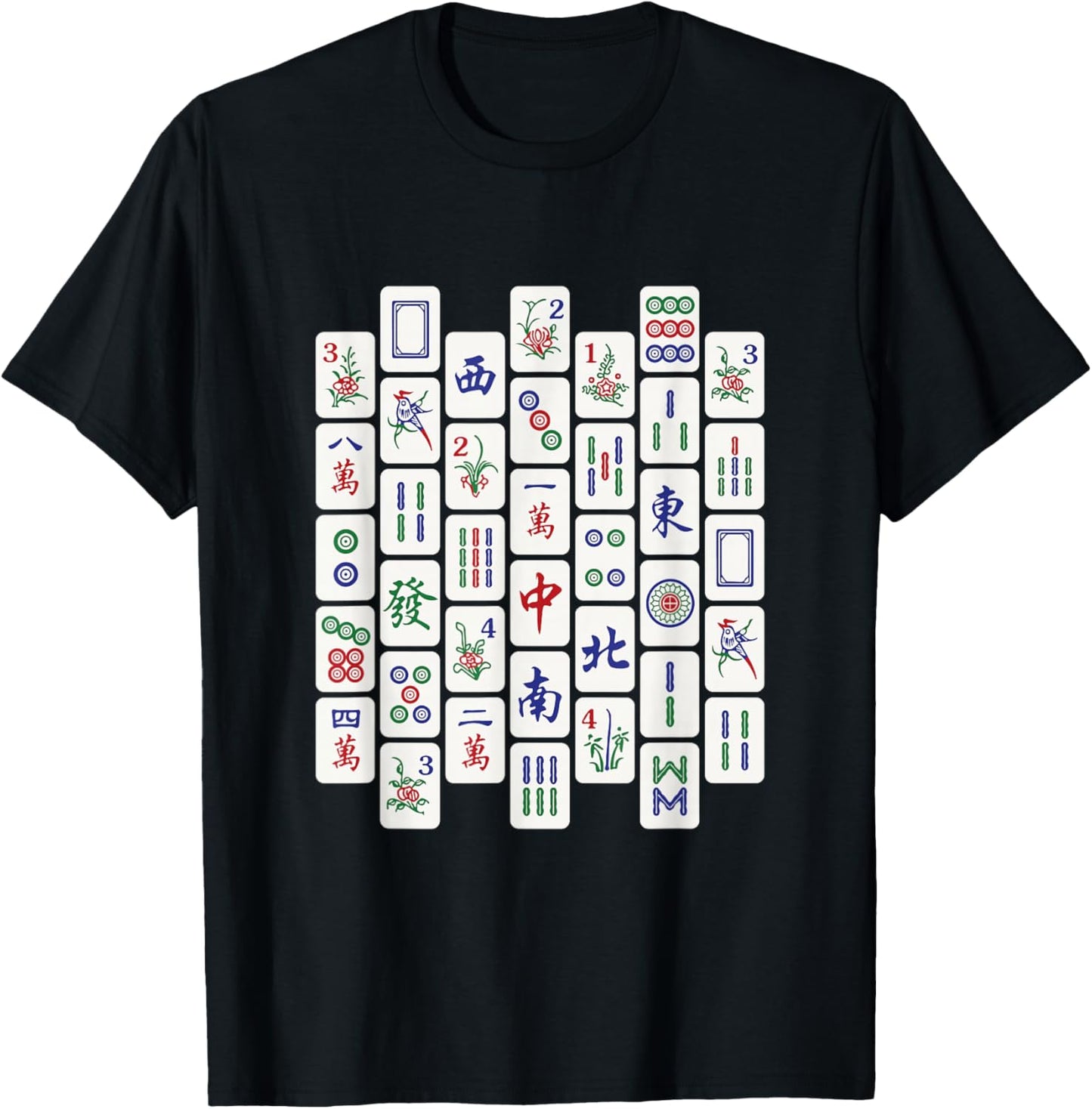 Traditional Mahjong Tiles Neat Pattern Default Background v1 T-Shirt - T-Shirt | Black