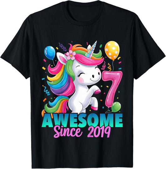 7th Birthday Unicorn 7 Year Old Girls Born 2019 T-Shirt - T-Shirt | Black