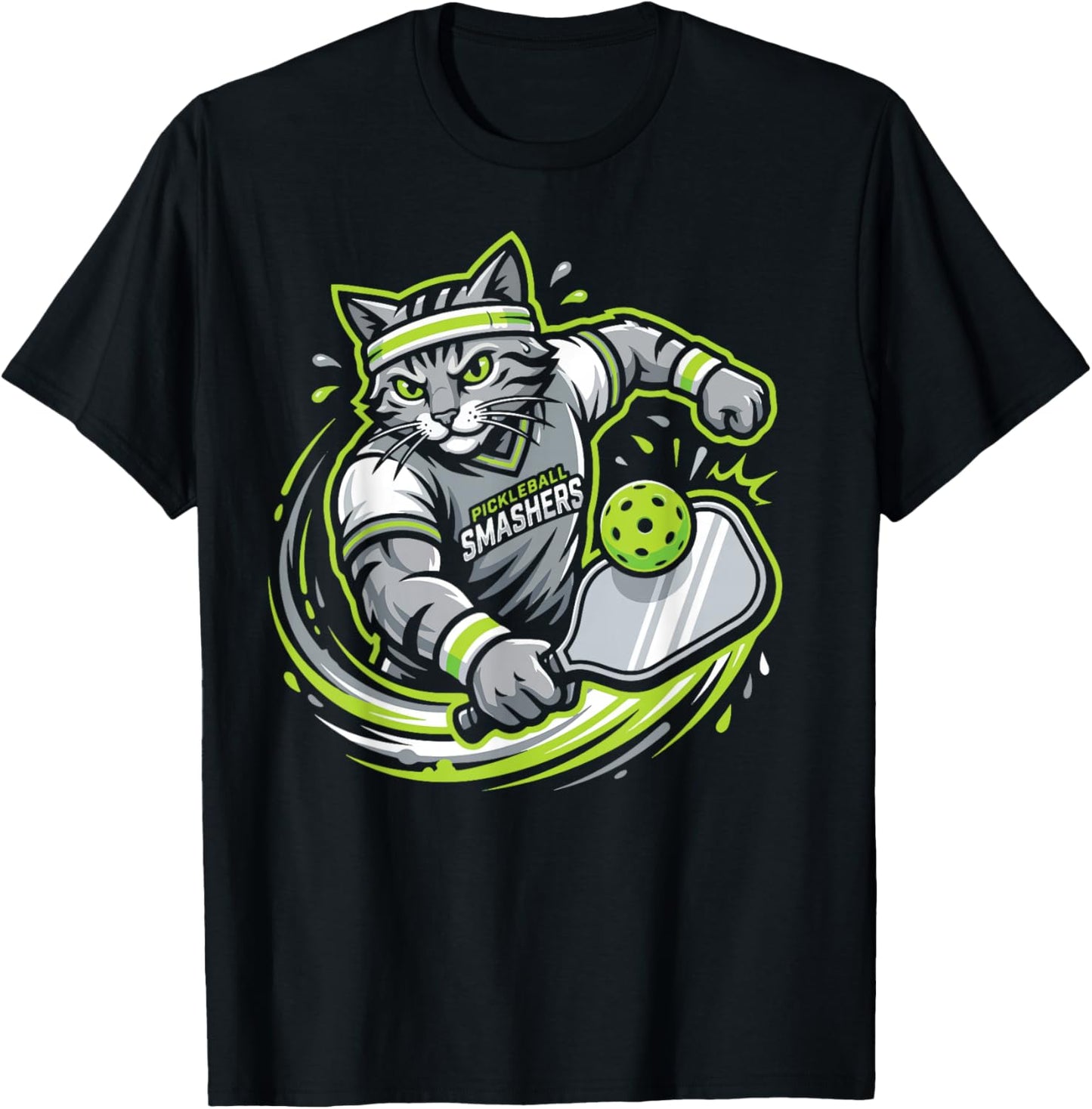 Funny Pickleball Cat Player Paddle Sports Team T-Shirt - T-Shirt | Black