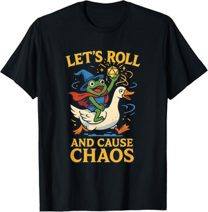 Let’s Roll and Cause Chaos Frog Wizard Goose RPG Art Meme T-Shirt - T-Shirt | Black