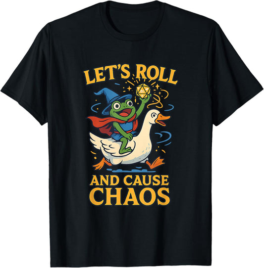 Let’s Roll and Cause Chaos Frog Wizard Goose RPG Art Meme T-Shirt - T-Shirt | Black
