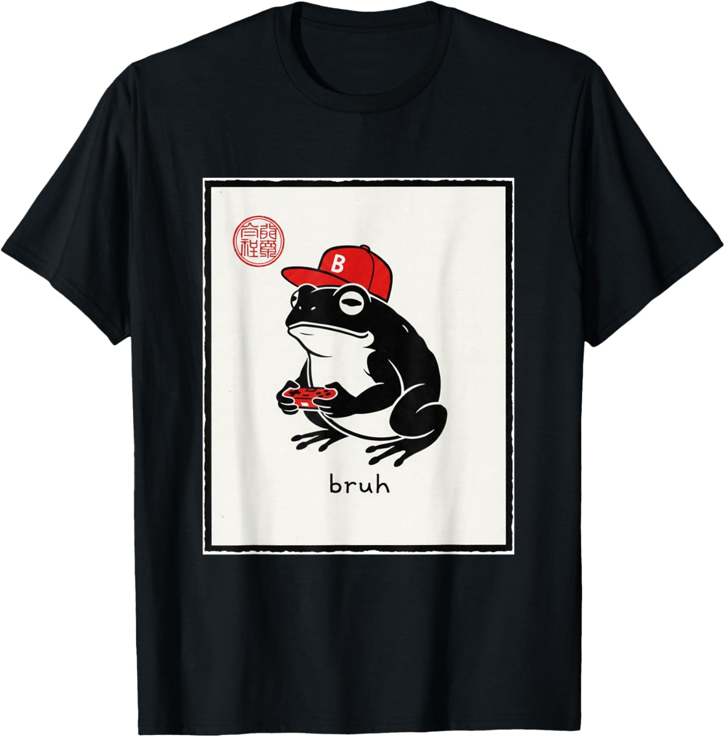 Japanese Gamer Frog Art Men Women Boys Funny Vintage Gaming T-Shirt - T-Shirt | Black