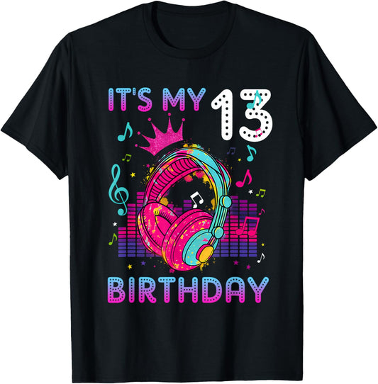 It's My 13th Birthday Princess Rockstars Theme Music Party T-Shirt - T-Shirt | Black