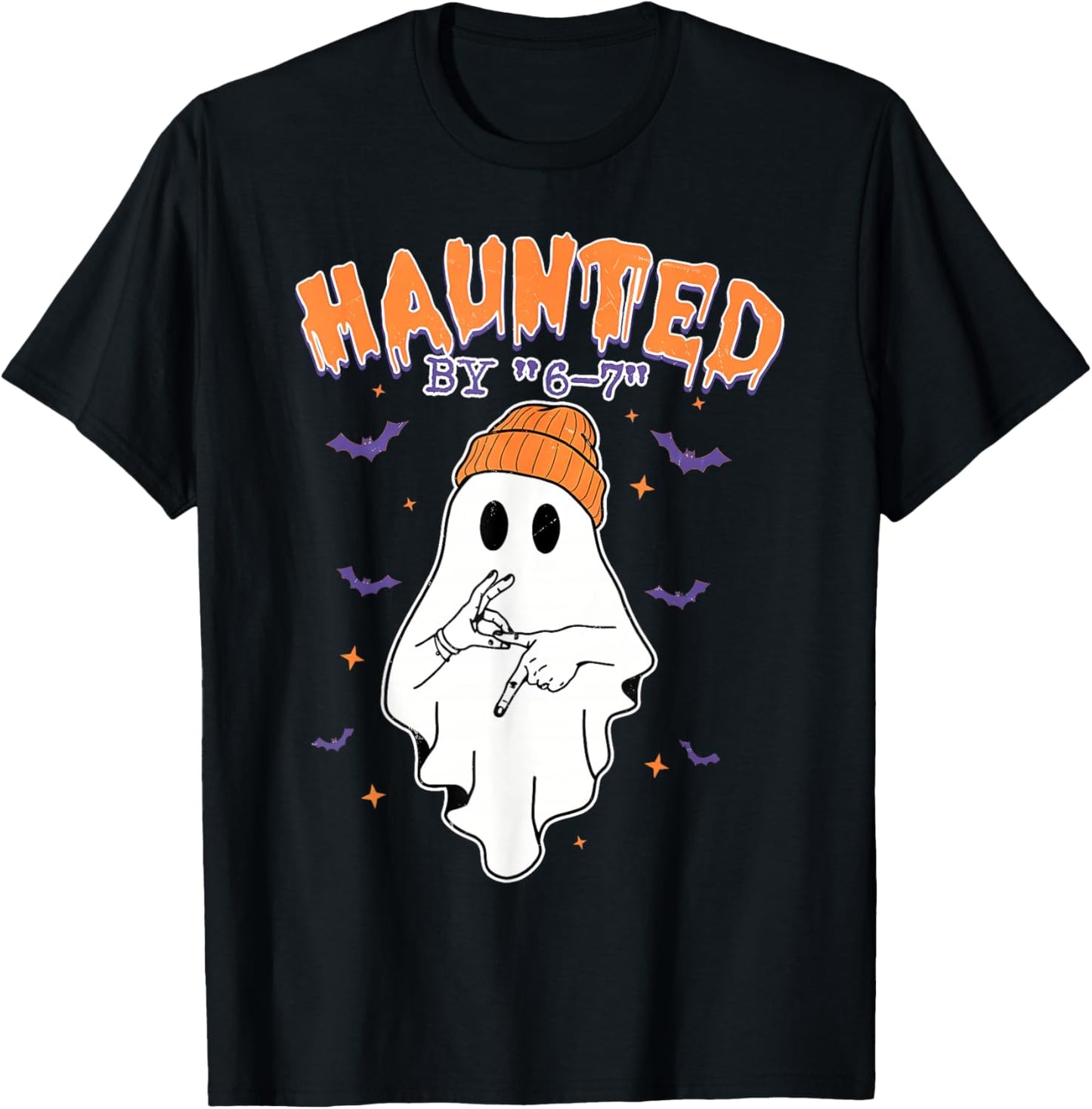Haunted by 6-7 Ghost Halloween Funny Style Meme Six Seven 67 T-Shirt - T-Shirt | Black