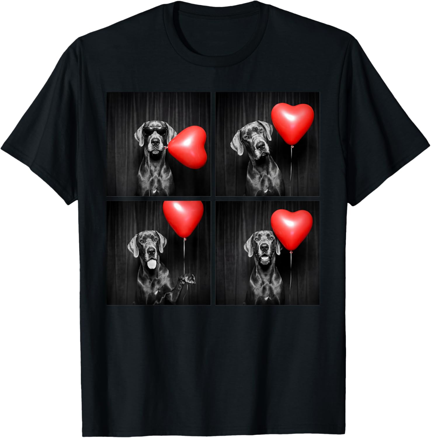 Funny Great Dane Photobooth Dog Lover Design Valentines T-Shirt - T-Shirt | Black