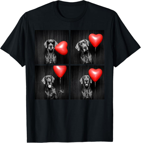 Funny Great Dane Photobooth Dog Lover Design Valentines T-Shirt - T-Shirt | Black