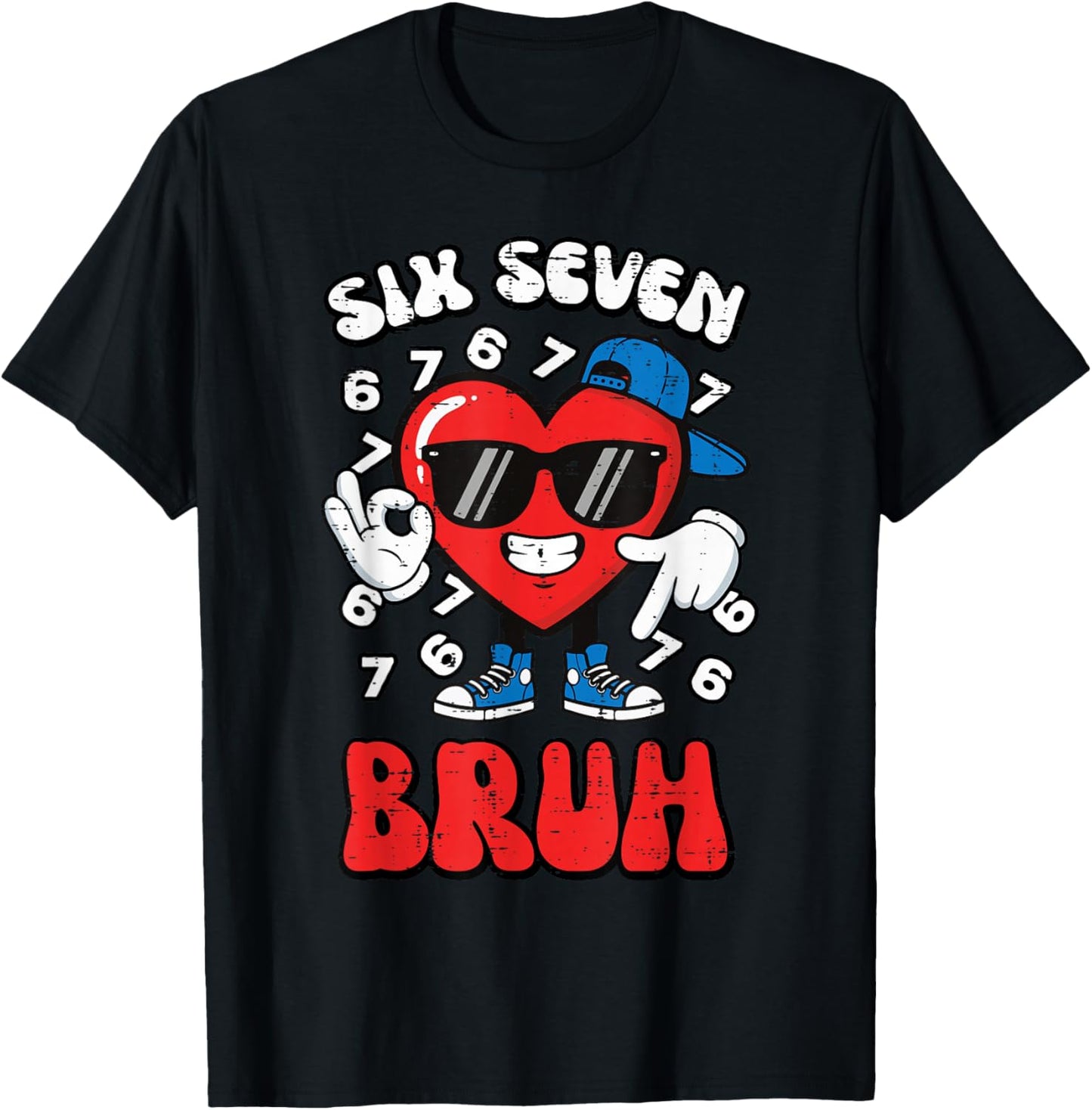 Six Seven Bruh Heart 6 7 Valentines Day 67 Kids Boys Youth T-Shirt - T-Shirt | Black