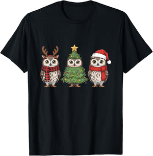 Santa Owl Christmas Tree Owl Lover Animal Xmas Pajama T-Shirt - T-Shirt | Black