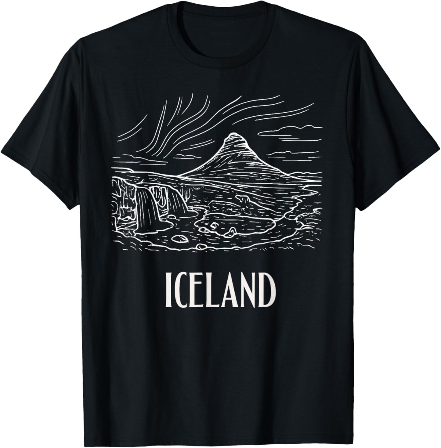 Iceland Retro Art Hiking Aurora Borealis Souvenir T-Shirt - T-Shirt | Black