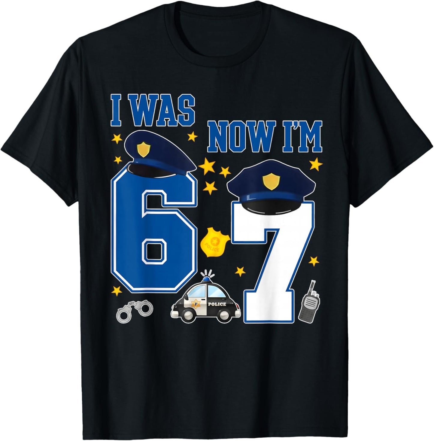 I was 6 Now I’m 7 7th Police Birthday Party Decorations Boys T-Shirt - T-Shirt | Black