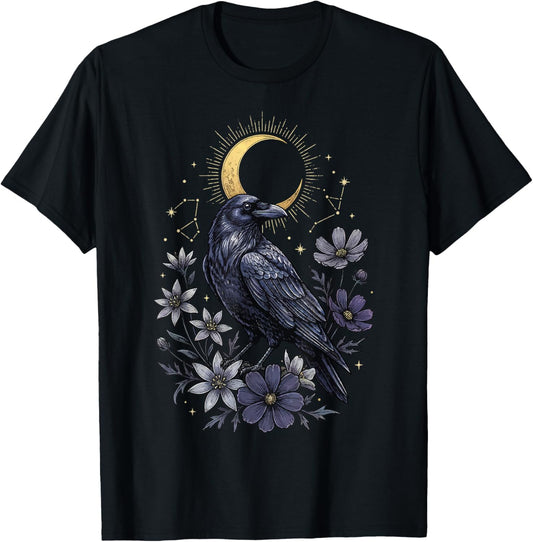 Raven Cottagecore Moon Flower T-Shirt - T-Shirt | Black