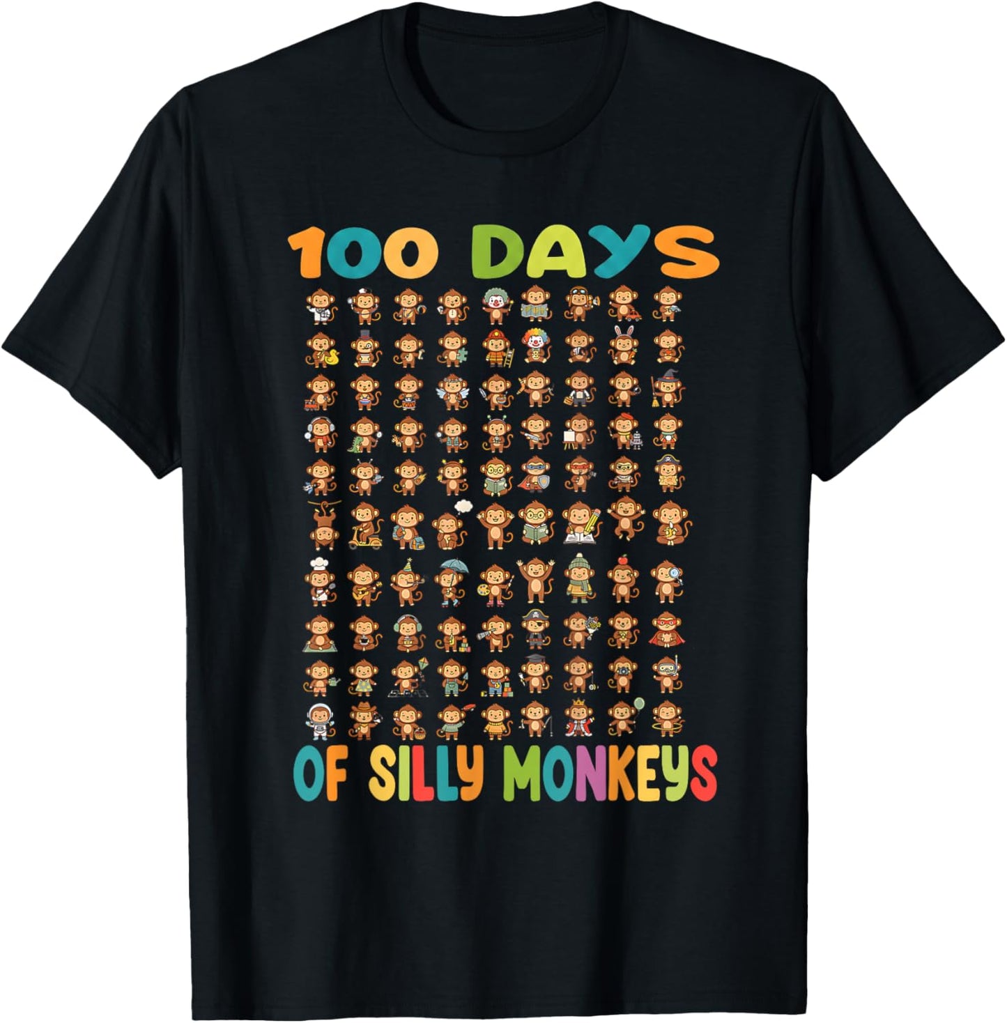 100 Days of Silly Monkeys Funny 100th Day of School Teacher T-Shirt - T-Shirt | Black