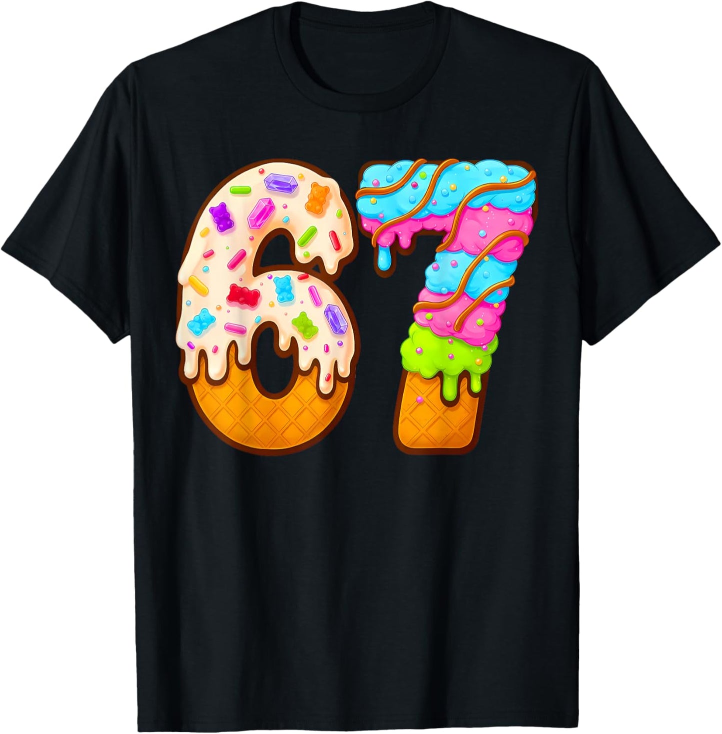 67 Ice Cream Drip Meme Funny Six Seven Gen Alpha Slang T-Shirt - T-Shirt | Black