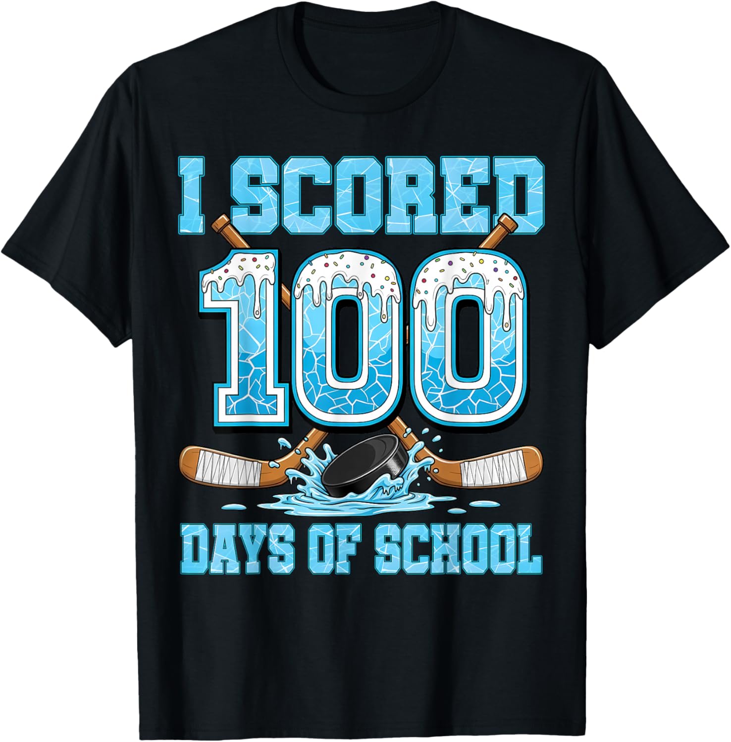 100 Days of School Hockey Drip Boys Kids 100th Day of School T-Shirt - T-Shirt | Black