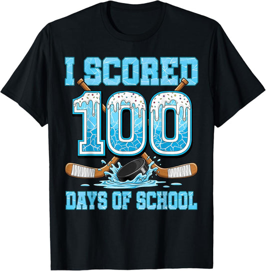 100 Days of School Hockey Drip Boys Kids 100th Day of School T-Shirt - T-Shirt | Black