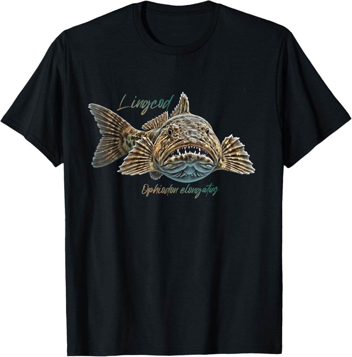 Lingcod Ophiodon elongatus Fish Species Fisherman Fishing T-Shirt - T-Shirt | Black