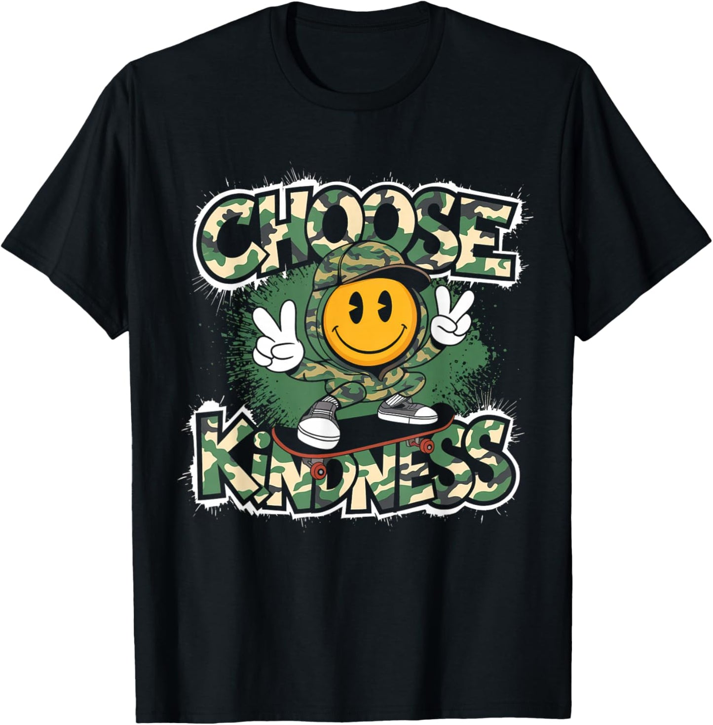 Choose Kindness Retro Camo Camouflage Kind Kids Boys T-Shirt - T-Shirt | Black