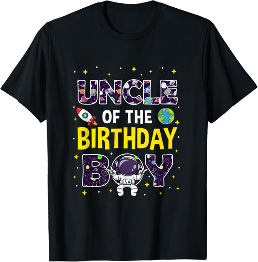 Uncle of The Birthday Boy Space Astronaut Birthday Family T-Shirt - T-Shirt | Black