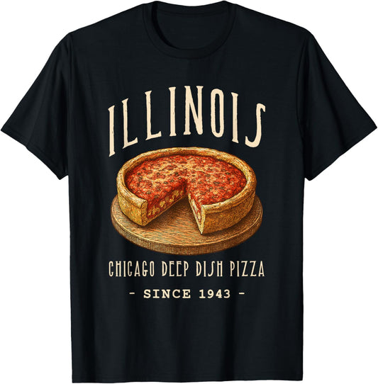 Chicago DEEP Dish Pizza Food T-Shirt - T-Shirt | Black