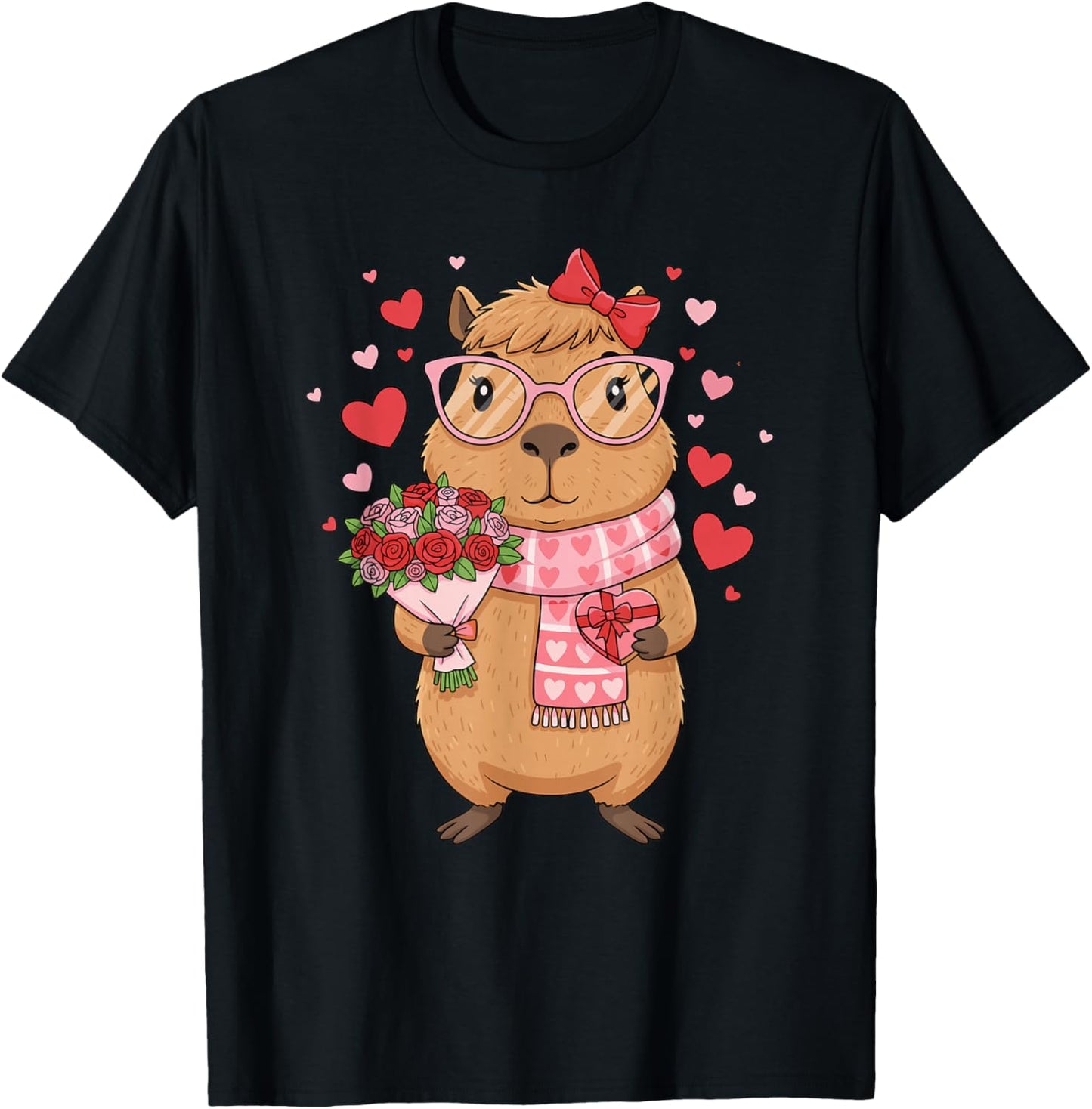 Valentine Capybara Leopard Heart Women Girl T-Shirt - T-Shirt | Black