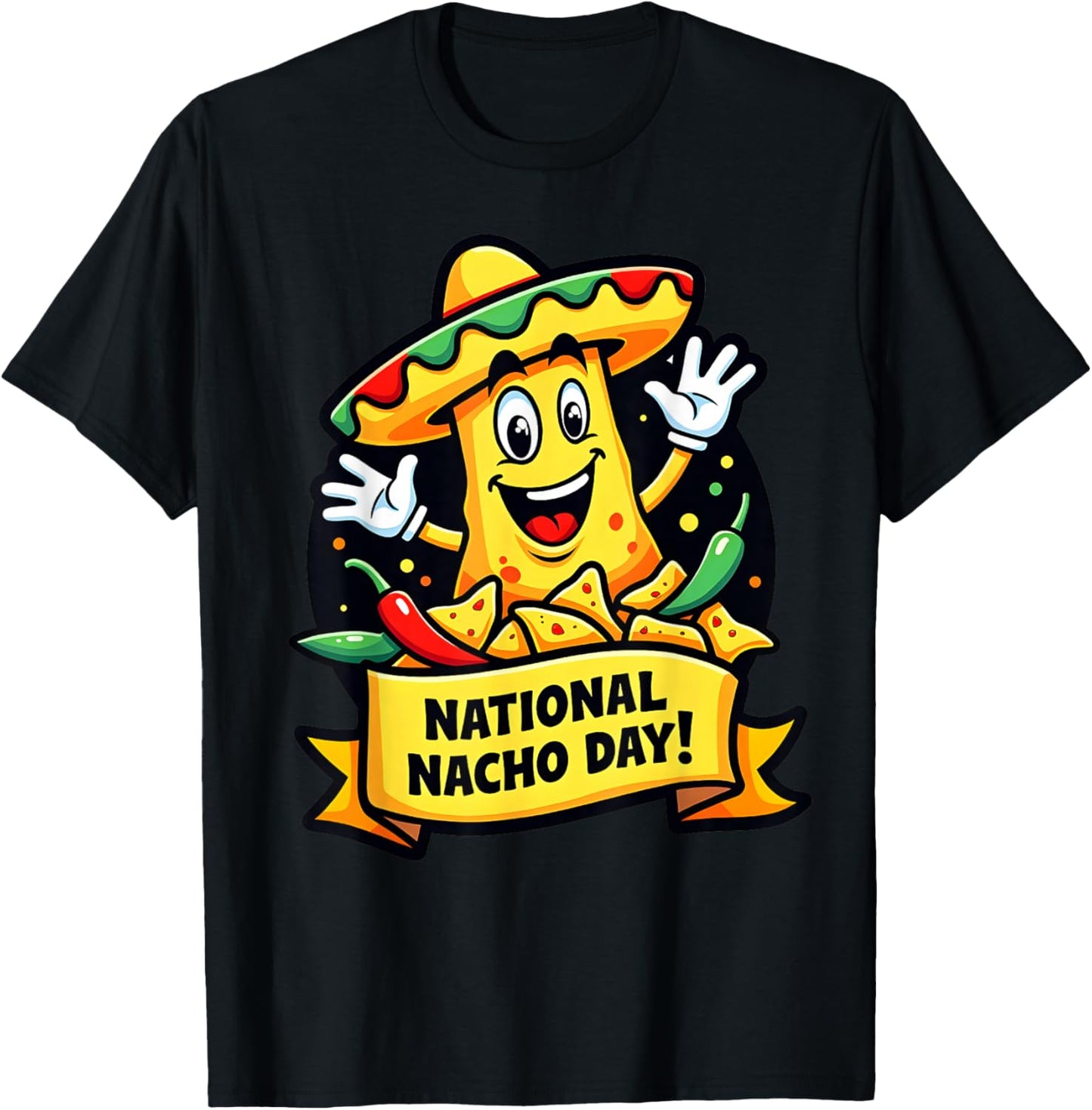 Funny Nacho Day Food Lover Design for Adults Men Women Kids T-Shirt - T-Shirt | Black