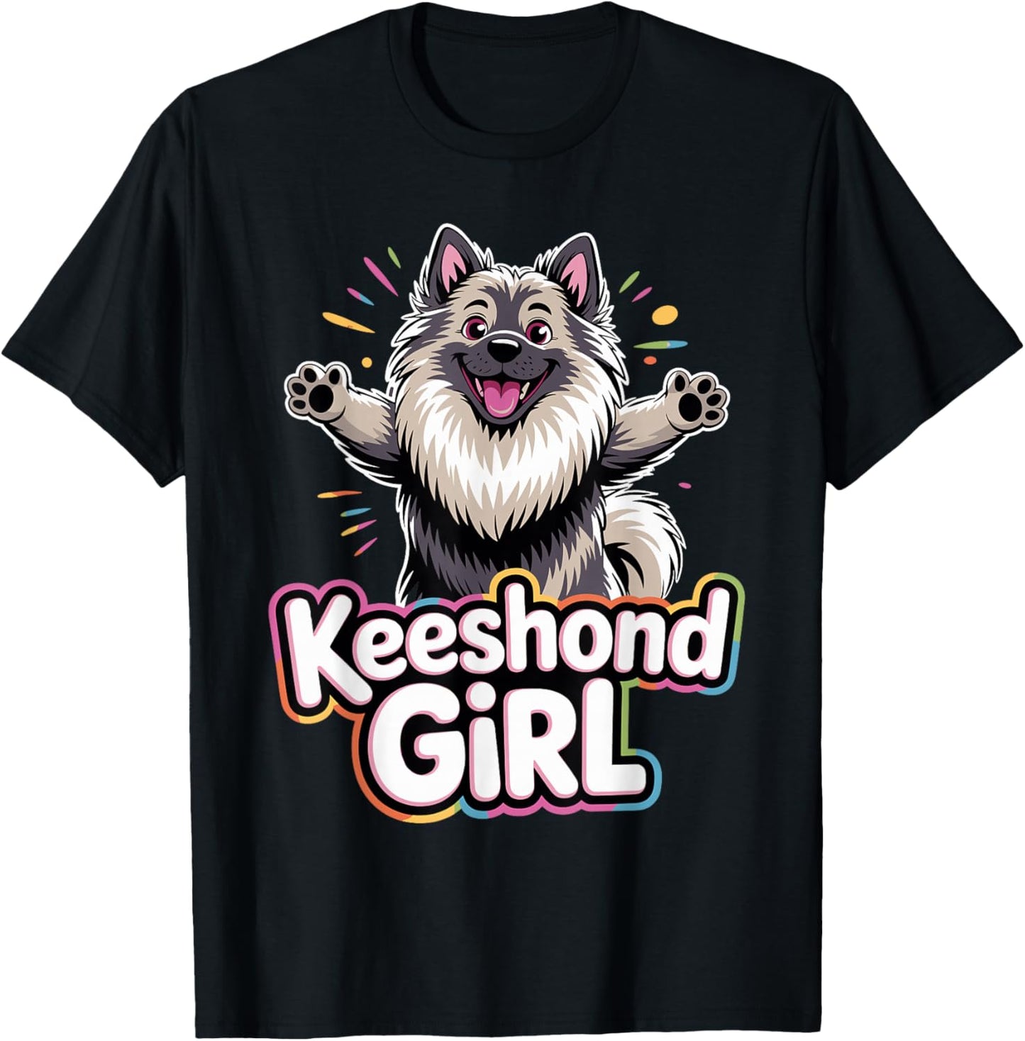 Keeshond Girl Cartoon Dutch Canine Pup Pet Dog Breed T-Shirt - T-Shirt | Black