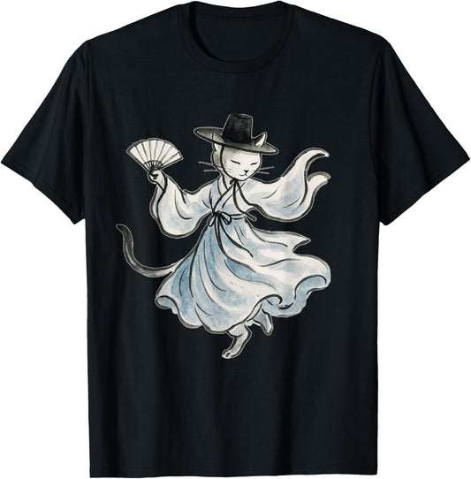 Artistic Dancing Korean Cat T-Shirt - T-Shirt | Black