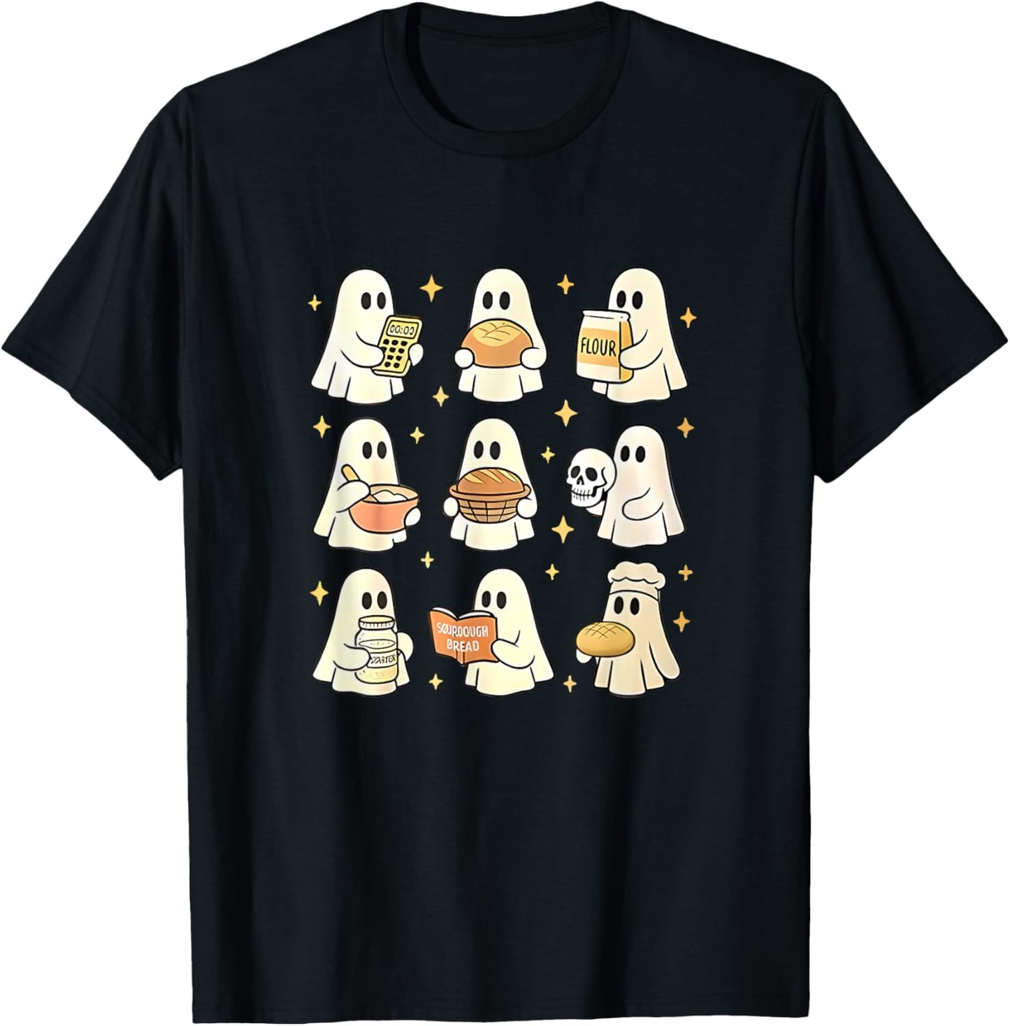 Cute Ghosts Baking Sourdough Bread Halloween Theme T-Shirt - T-Shirt | Black