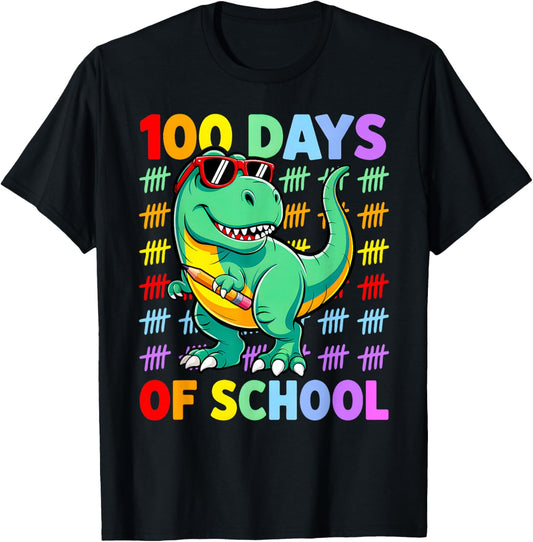 Dinosaur 100 Days of School Boys 100th Day of School Kids T-Shirt - T-Shirt | Black