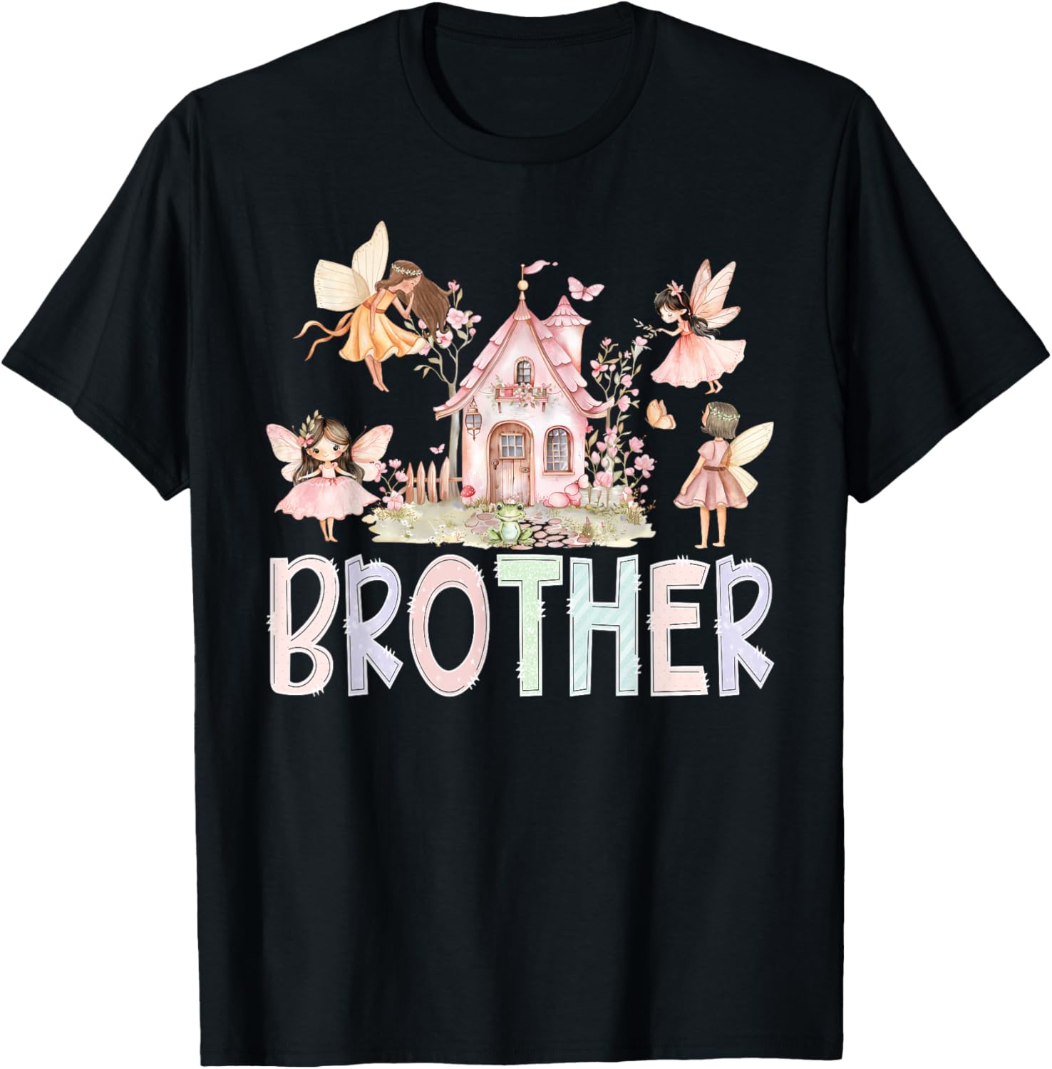 Fairy Brother Magical Floral Birthday Girl Fairytale T-Shirt - T-Shirt | Black