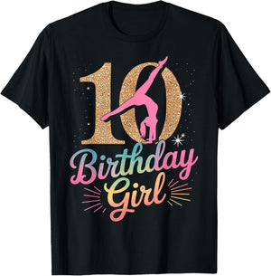 Gymnastics Gymnast 10 Year Birthday Girl 10th Bday Party T-Shirt - T-Shirt | Black