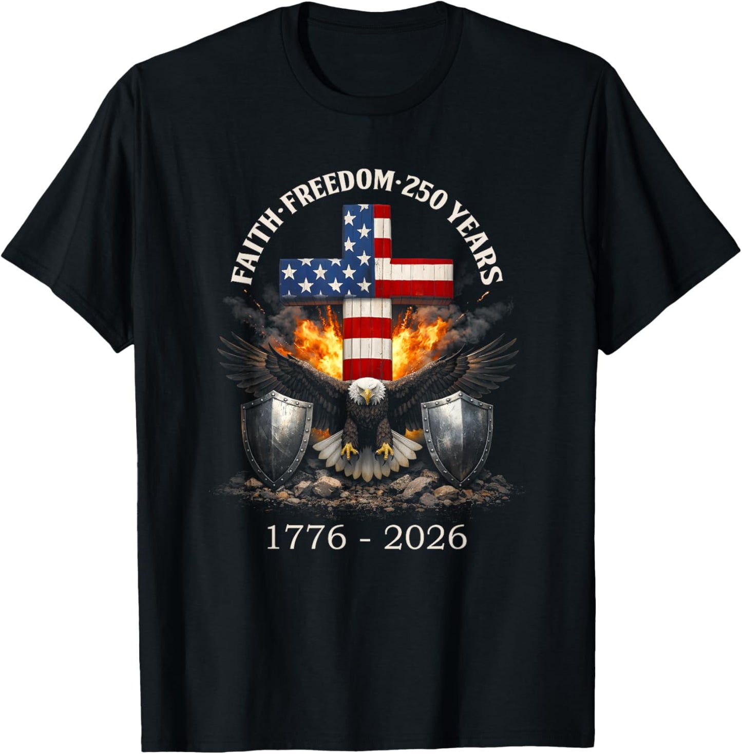 Vintage Faith Freedom 250 Years 1776-2026 Independence USA T-Shirt - T-Shirt | Black