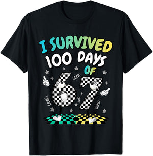 I Survived 100 Days of 67 Funny 6 7 Meme 100th Day of School T-Shirt - T-Shirt | Black