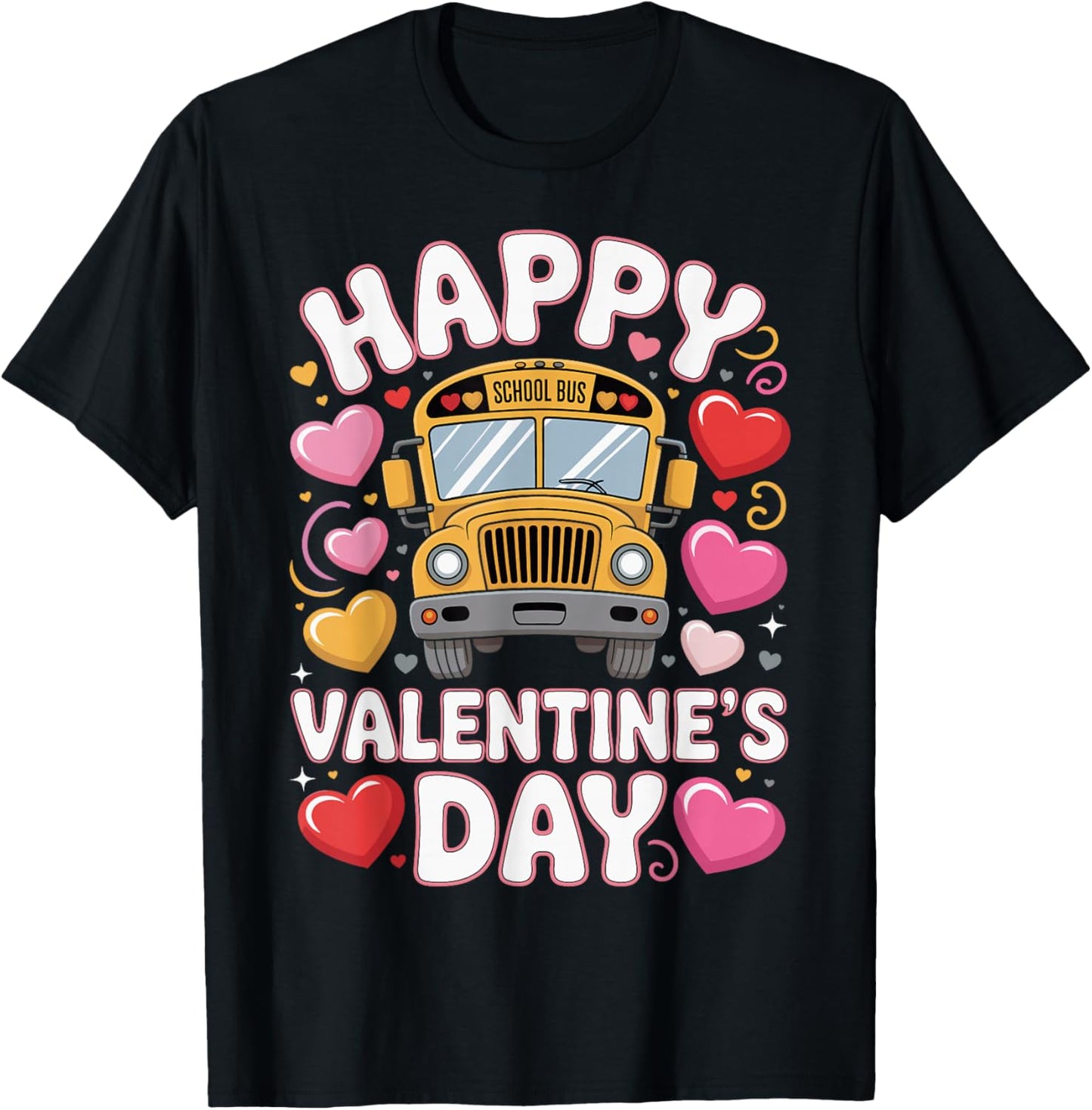 Bus Driver Valentine's Day School Bus Hearts Men Women Kids T-Shirt - T-Shirt | Black