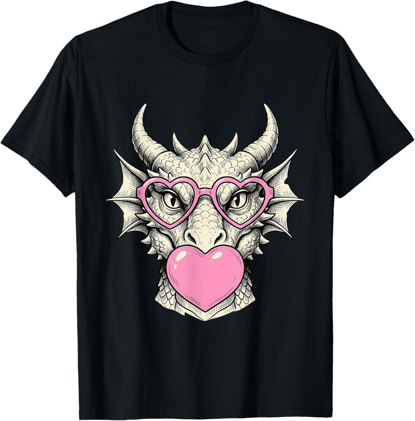 Cute Dragon Blowing Pink Valentine Heart Bubble Gum T-Shirt - T-Shirt | Black