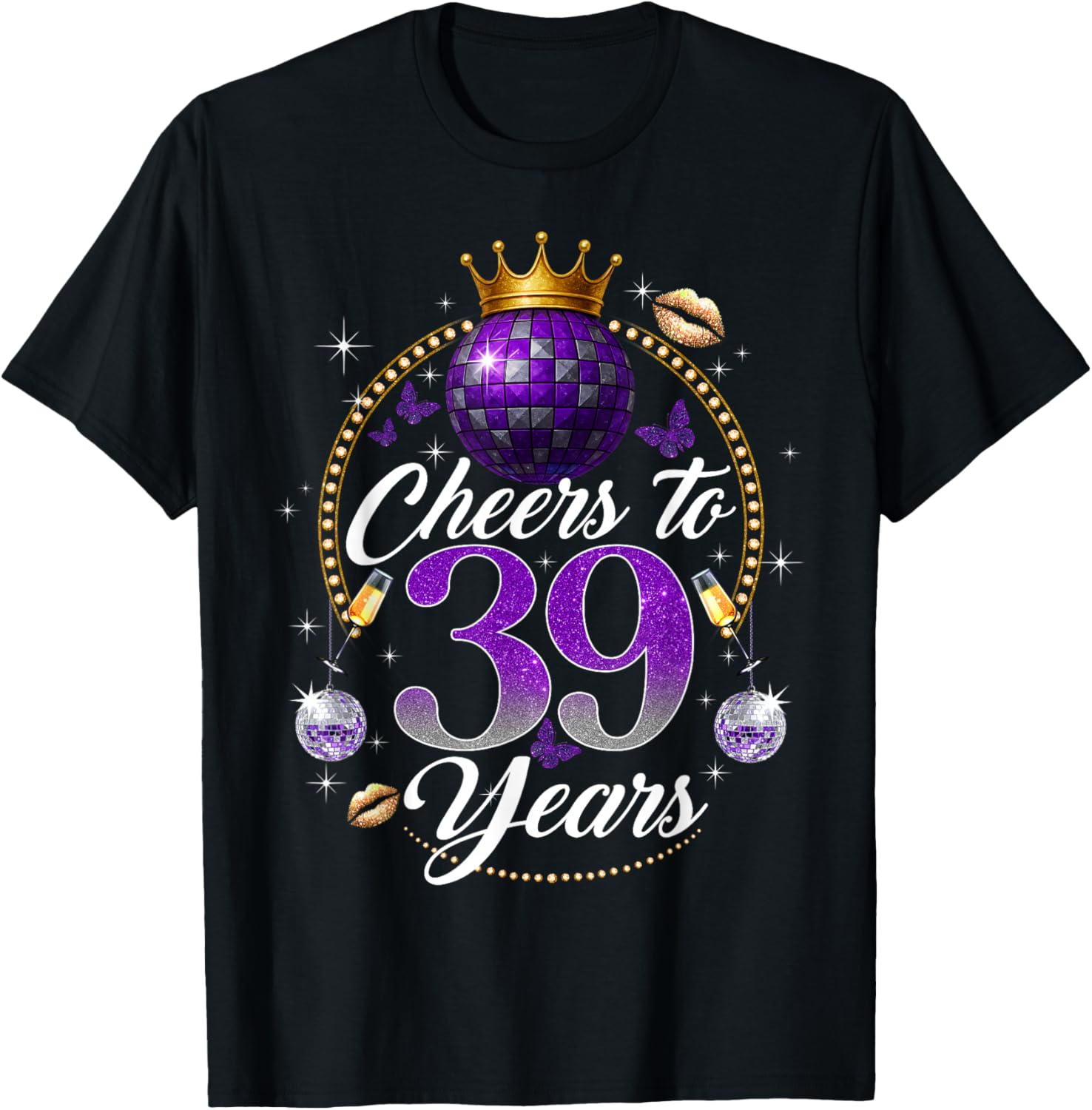 Cheers to 39 Years Old Wedding Anniversary 39th Birthday T-Shirt - T-Shirt | Black
