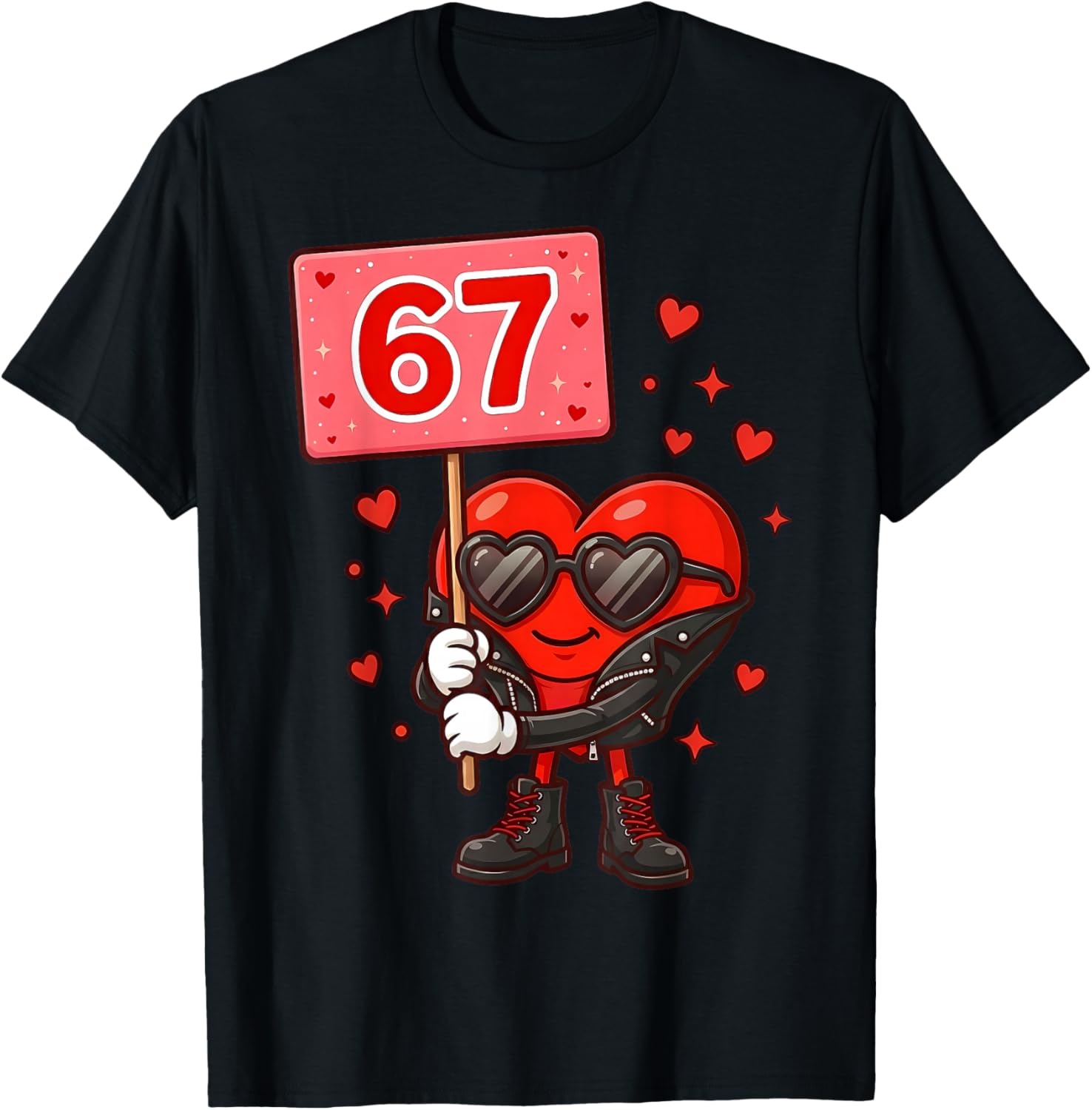 67 Six Seven Valentine Preppy Pink Heart Boys Girls Kids T-Shirt - T-Shirt | Black