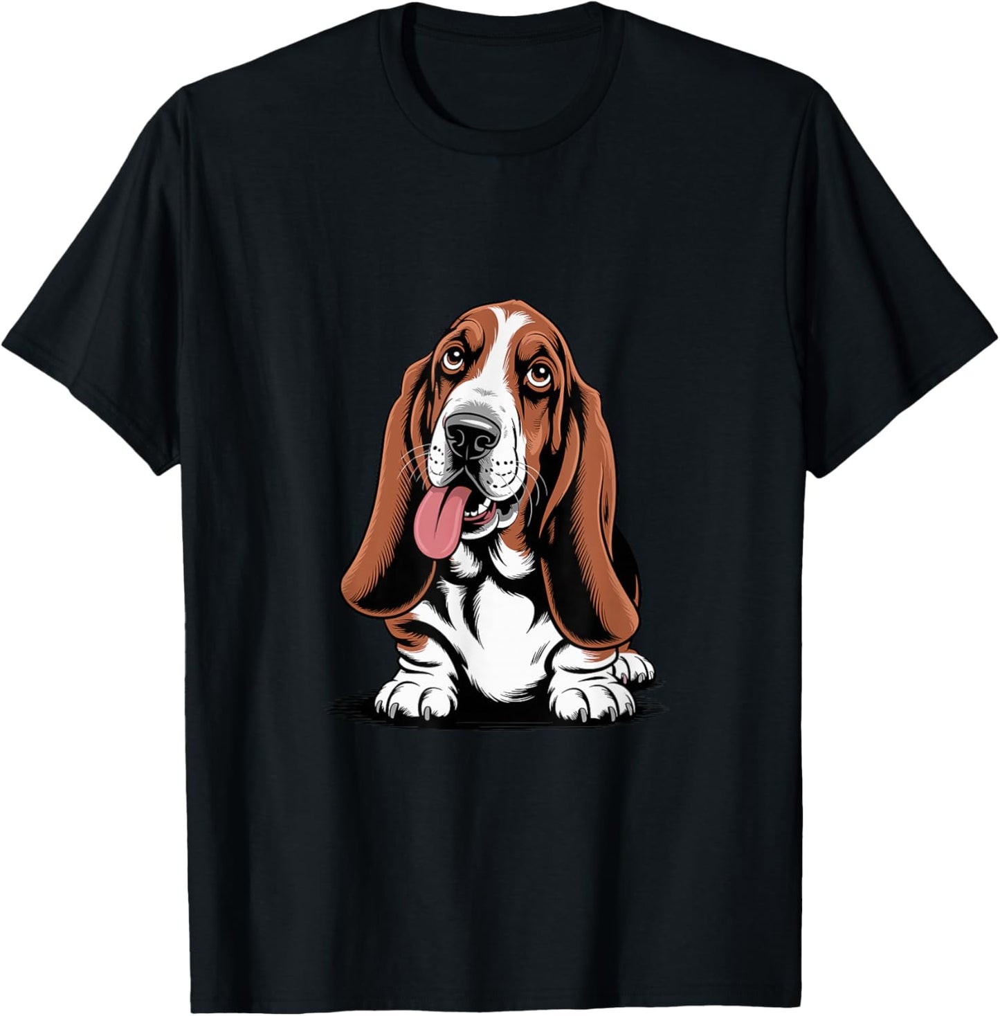 Cute Long Ear Drawing Graphic Style Cartoon Pet Basset Hound T-Shirt - T-Shirt | Black