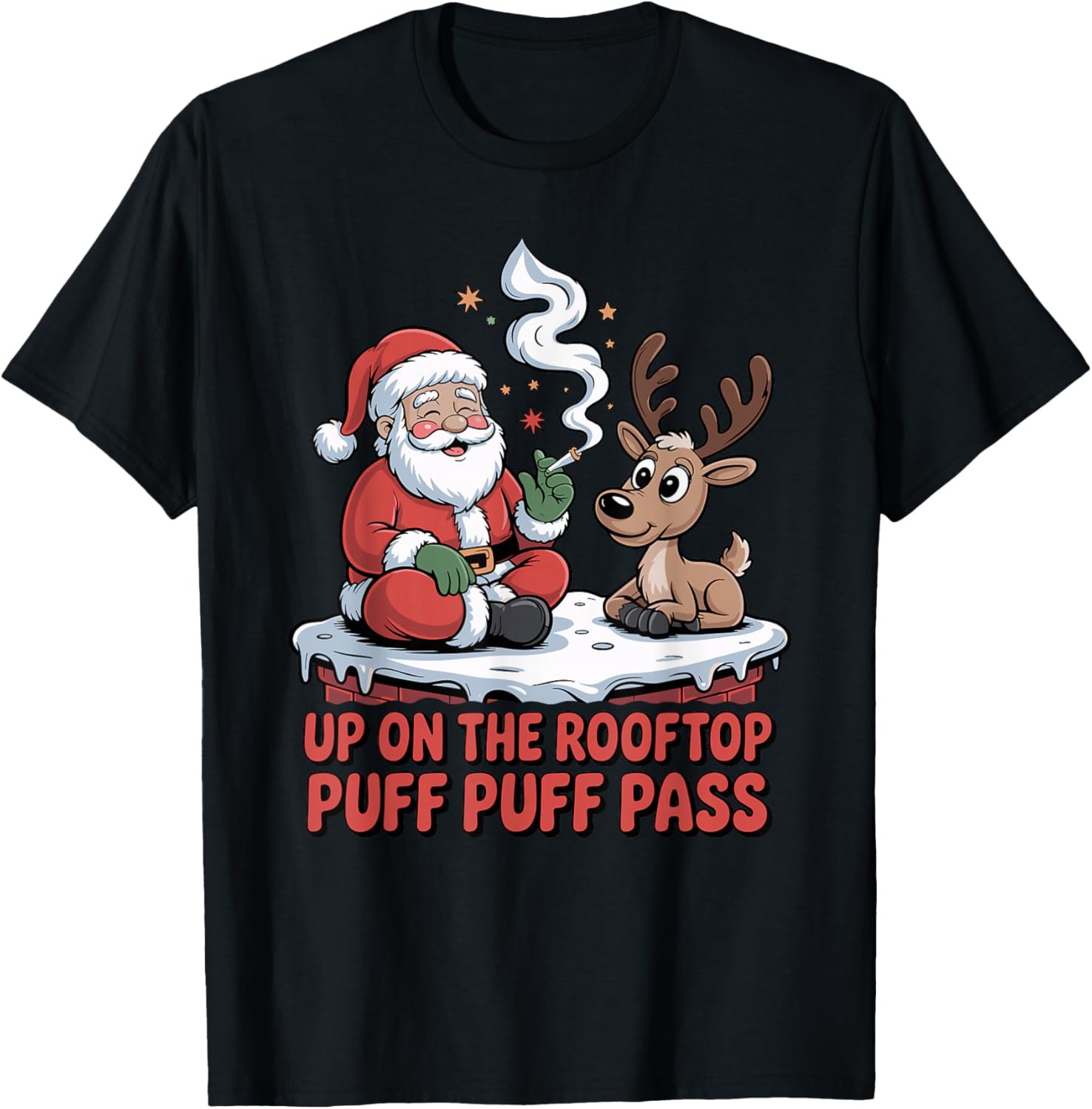 Santa Weed Funny 420 Stoner Christmas Cannabis Design T-Shirt - T-Shirt | Black