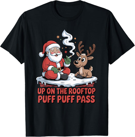 Santa Weed Funny 420 Stoner Christmas Cannabis Design T-Shirt - T-Shirt | Black