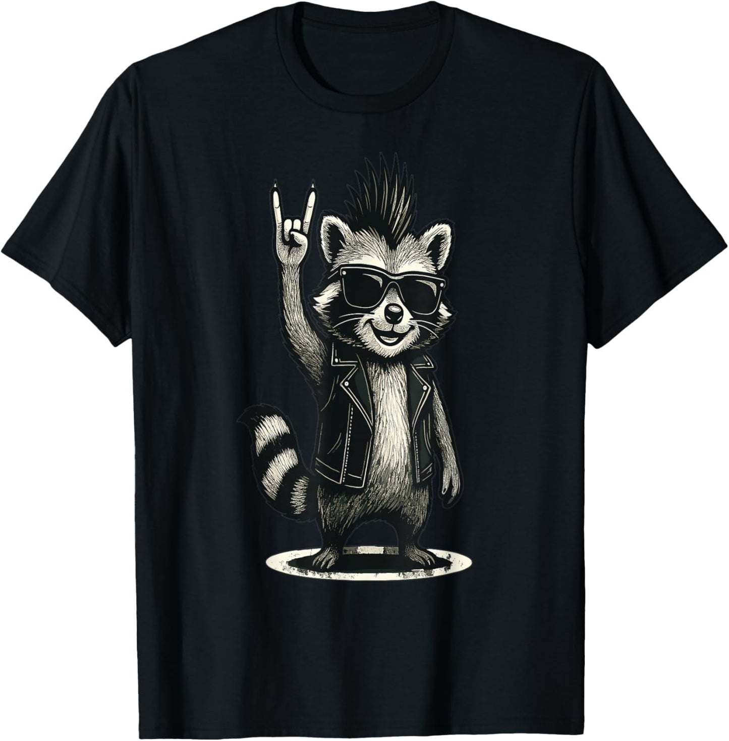 Raccoon Punk Rock Music Vintage Funny Racoon for Man T-Shirt - T-Shirt | Black