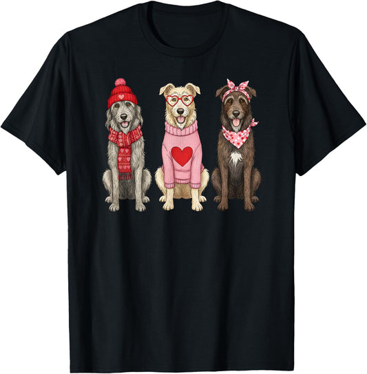 Cute Irish Wolfhound Valentine Dog T-Shirt - T-Shirt | Black