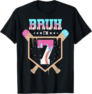 Baseball 7 Year Old Ice Cream Drip 7th Birthday Boys Player T-Shirt - T-Shirt | Black