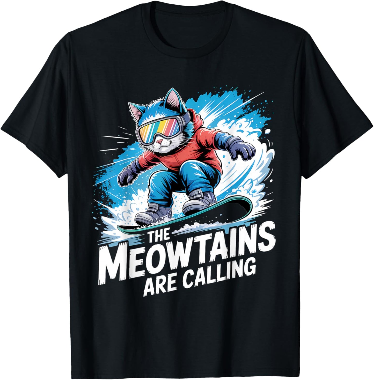 Meowtains are Calling Funny Snowboard Cat Snowboarding T-Shirt - T-Shirt | Black