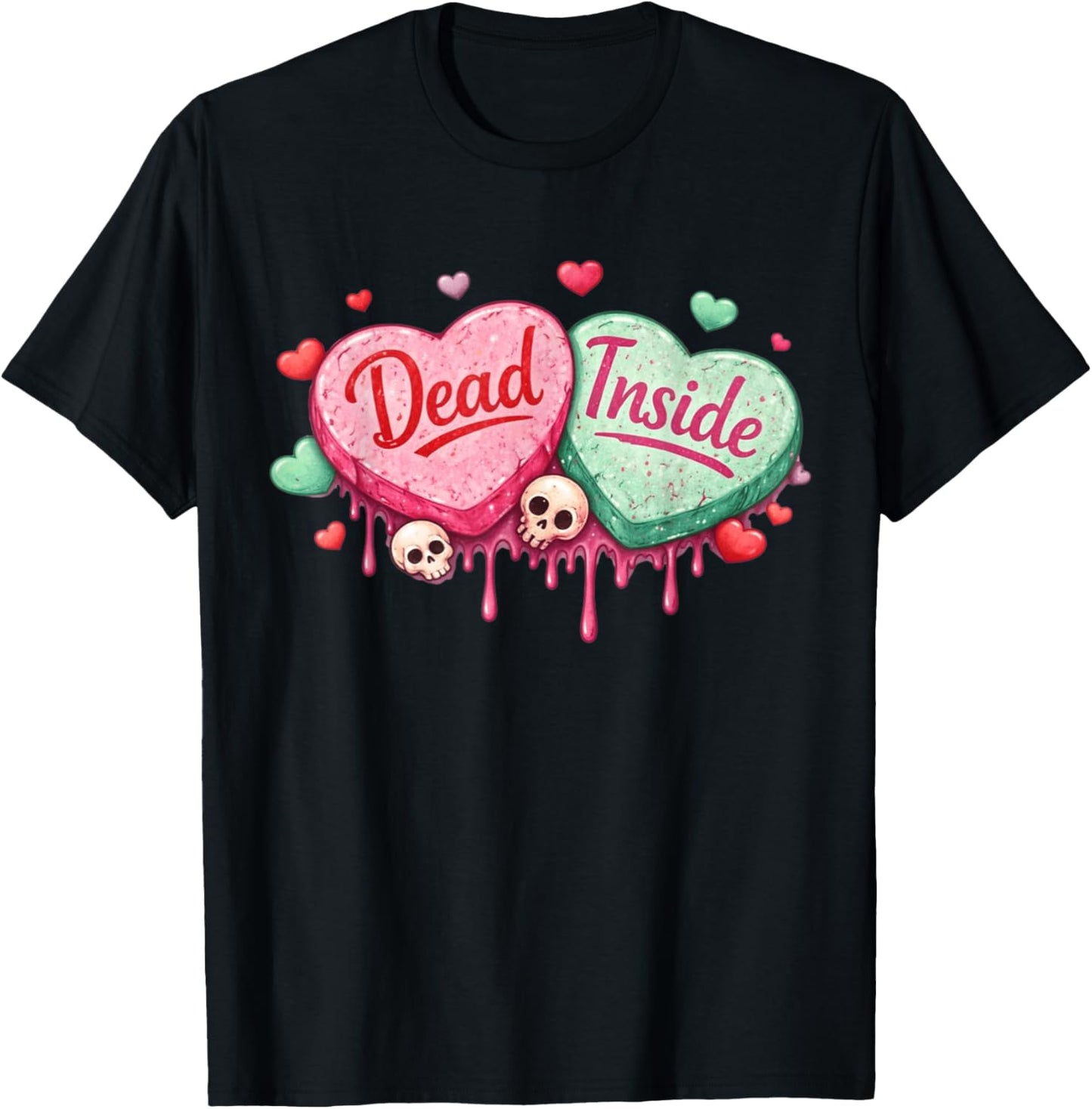 Dead Inside Anti-Valentines Day Hearts Funny Meme Men Women T-Shirt - T-Shirt | Black