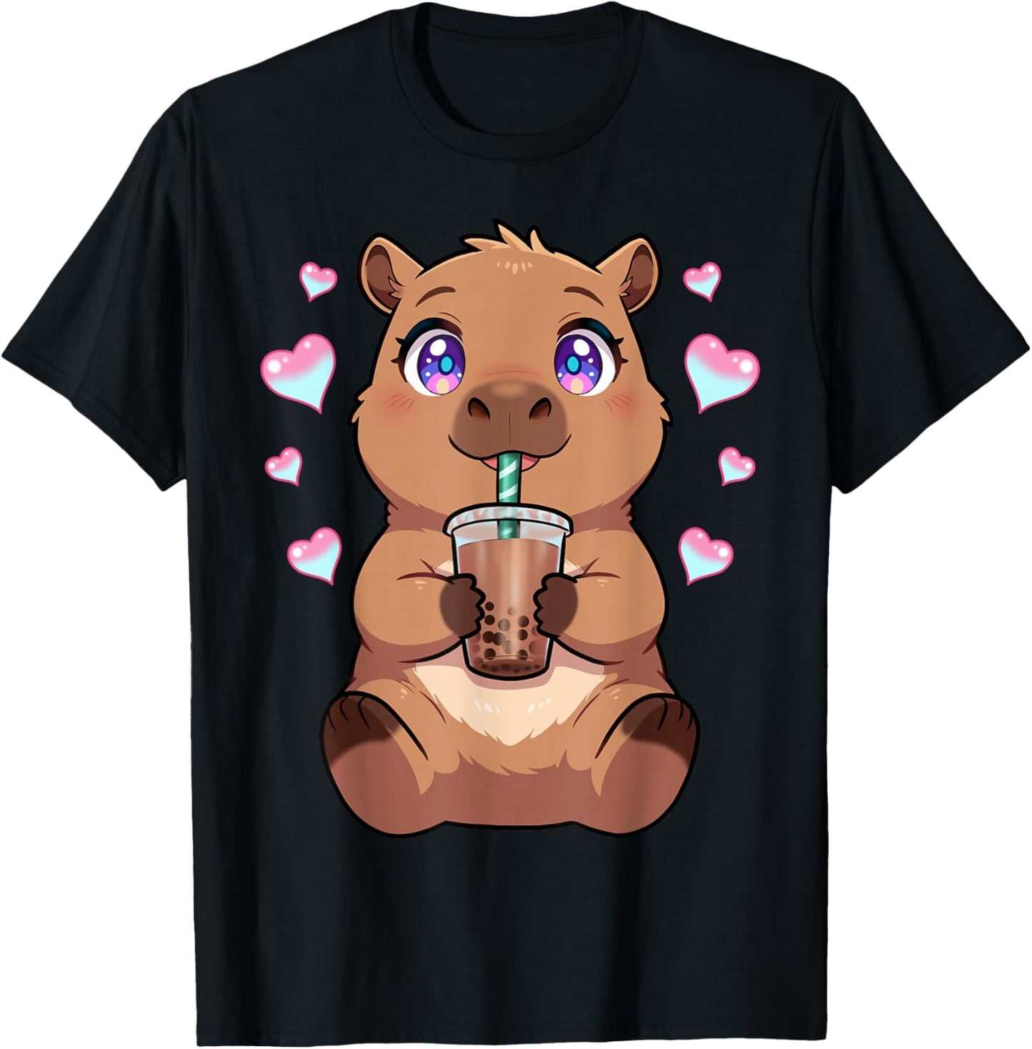 Kids Kawaii Capybara Graphic for Girls Capybara T-Shirt - T-Shirt | Black
